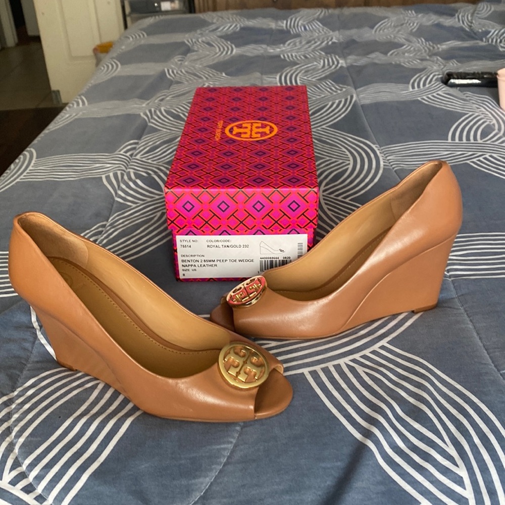 Tory Burch Peep Toe Wedges